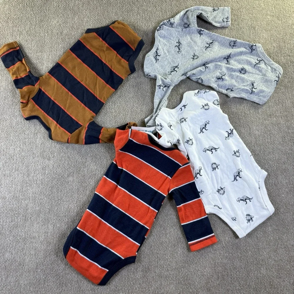 Carters Long Sleeve Bodysuits 4 Pack NWT Size 3 Months Dinos & Stripes